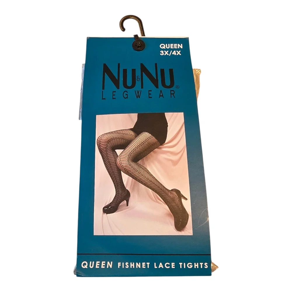 Nu & Nu Legwear Queen Fishnet Lace Tights Black 3X/4X Chevron With Oval Cutouts